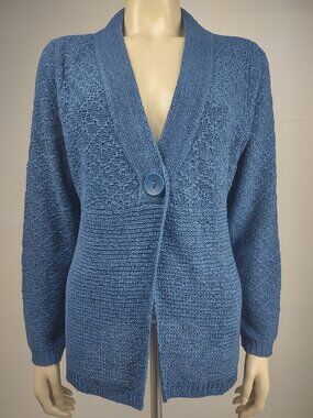 NWT Charter Club blue crochet single button V-Neck cardigan ladies Petite Large
